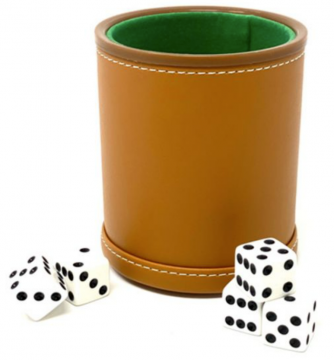 Tan Leatherette Dice Cup with 5 Dice